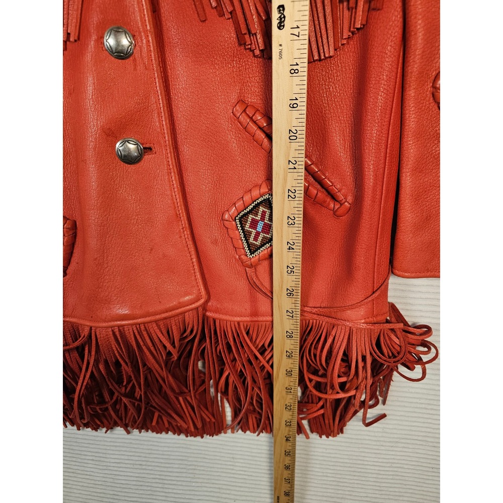 Creations In Leather By Richie Orange Deerskin Fringe Beaded Western Jacket S - Picture 11 of 16